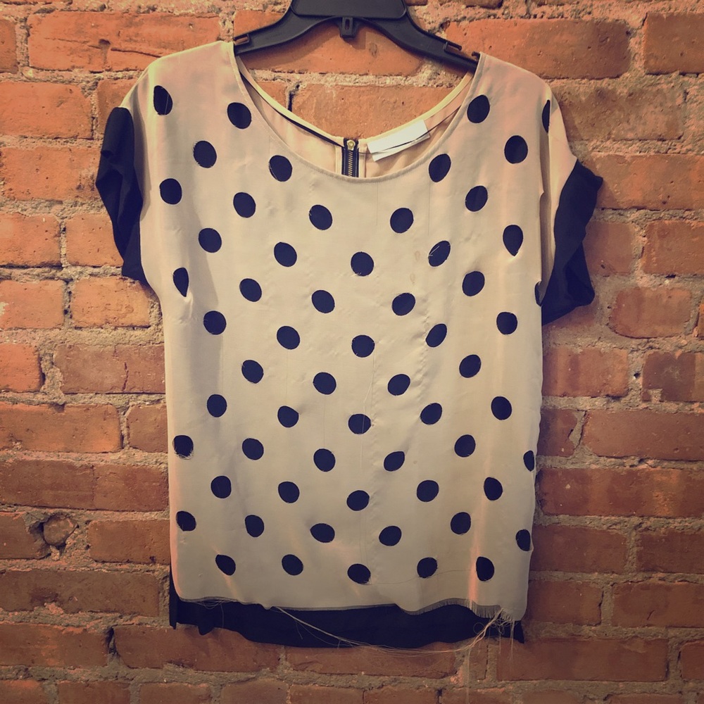 Distressed Oak &Olive polka dot top